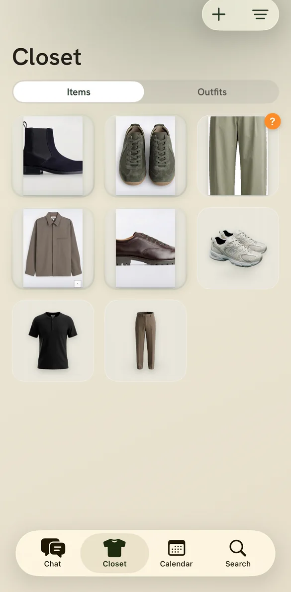 Newly added garments in the closet with the scanning light running around them